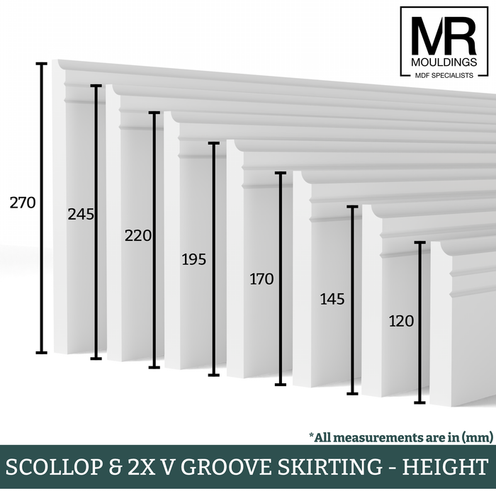 Scallop and 2x V Groove MDF Skirting Board-MR Mouldings Ltd