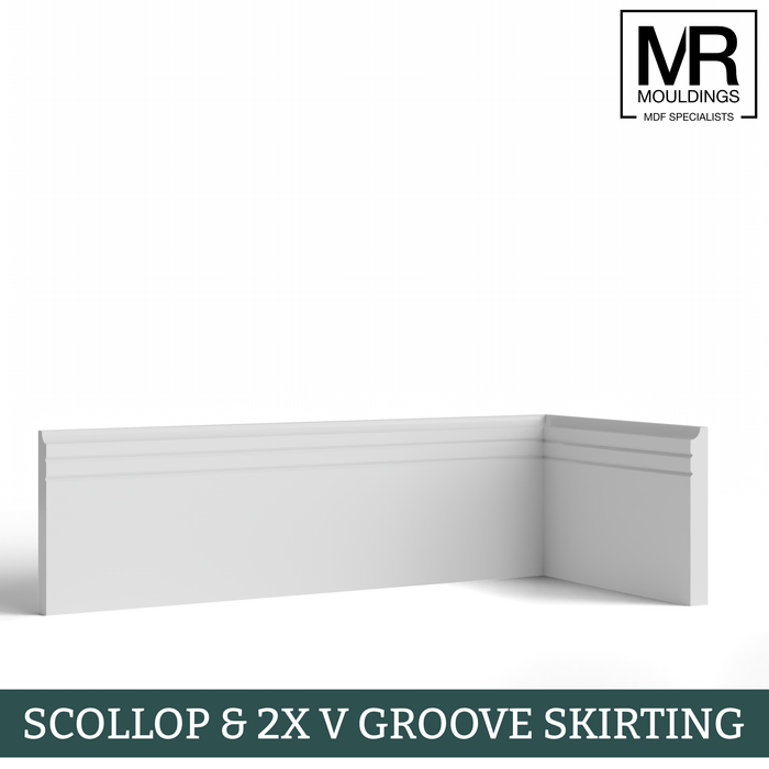 Scallop and 2x V Groove MDF Skirting Board-MR Mouldings Ltd