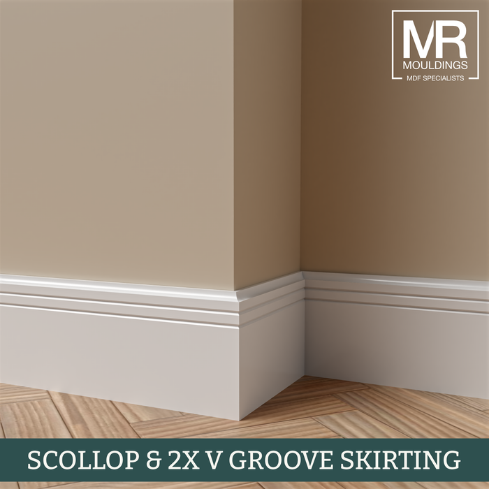 Scallop and 2x V Groove MDF Skirting Board-MR Mouldings Ltd