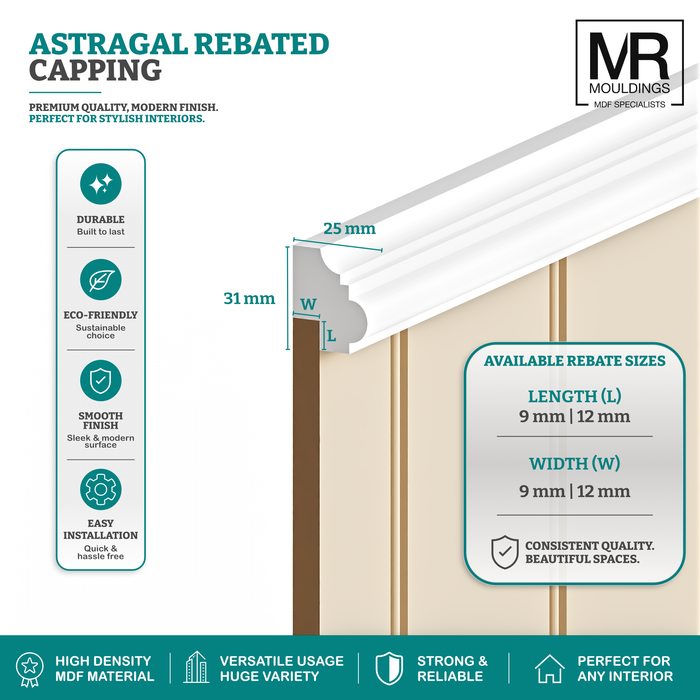 Astragal MDF Rebated Dado Trim-MR Mouldings Ltd