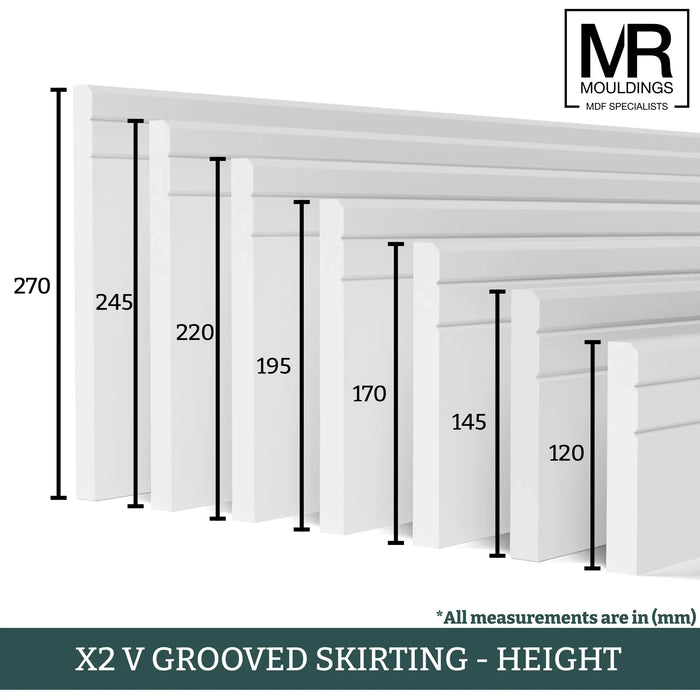 Splayed Double V Groove MDF Skirting Board-MR Mouldings Ltd