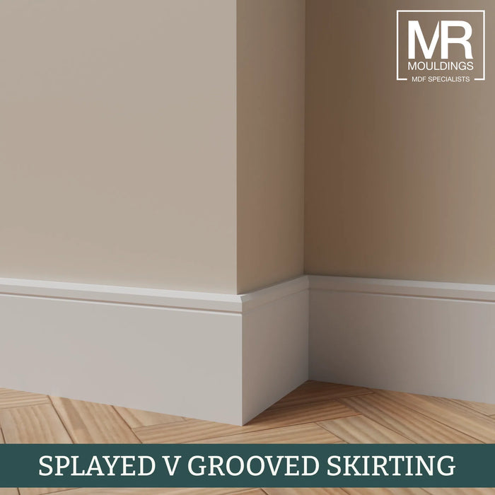 Splayed V Groove MDF Skirting Board-MR Mouldings Ltd