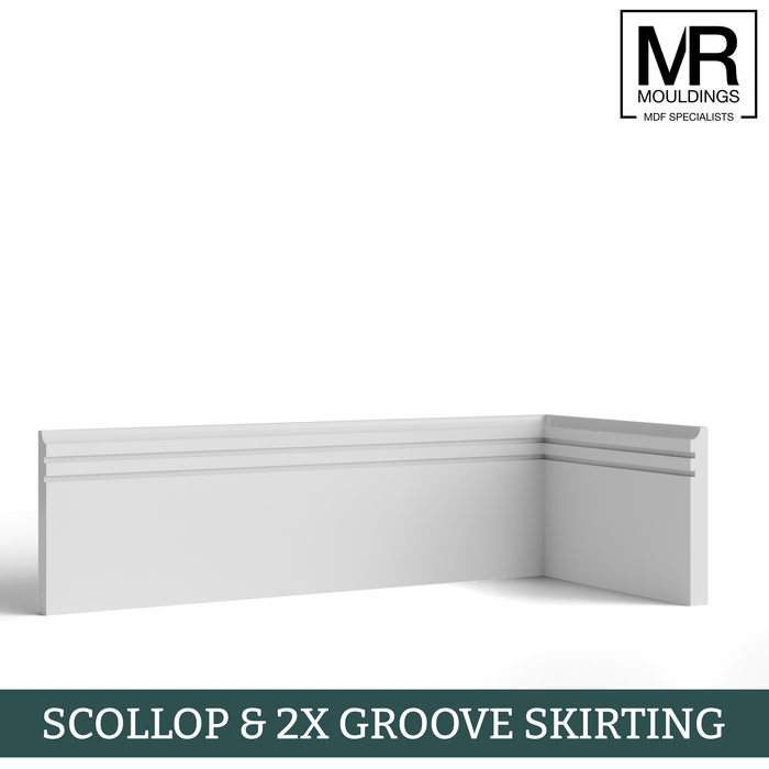 Scallop and 2x Groove MDF Skirting Board-MR Mouldings Ltd