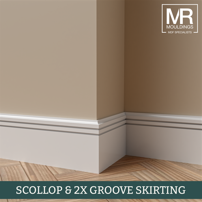 Scallop and 2x Groove MDF Skirting Board-MR Mouldings Ltd